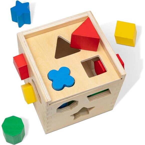 Melissa & Doug Shape Sorting Cube - Classic Wooden Toy With 12 Shapes - Picture 4 of 7